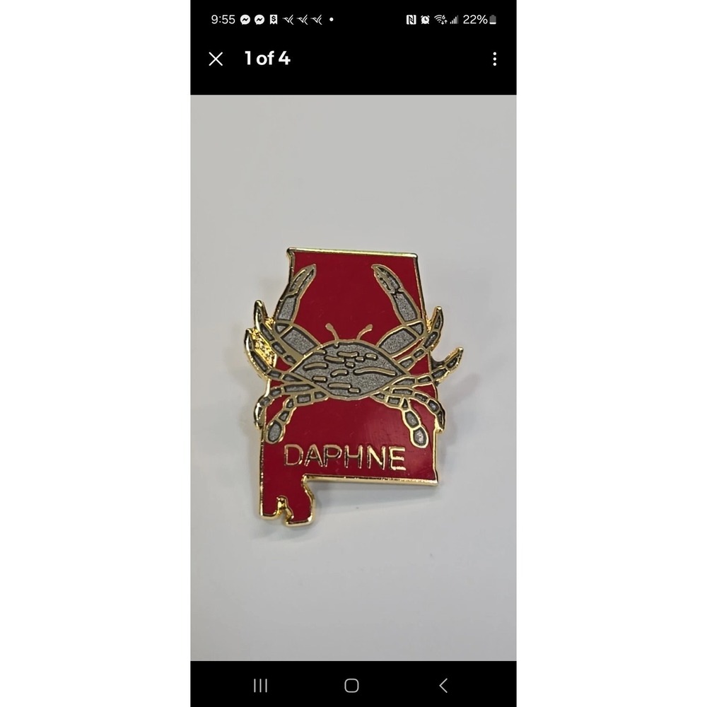 Daphne Alabama Travel Souvenir Lapel Pin Map Shape Mobile Bay Crab Enamel Pin